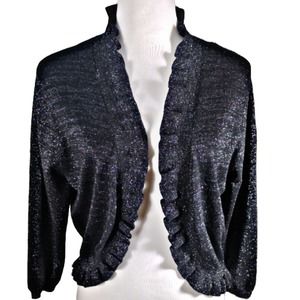 💸$10 Pina Rossi Women's XL Black Shimmer Ruffled Trim Cardigan